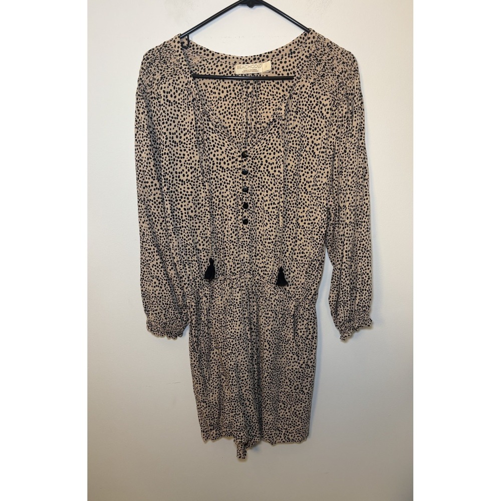 Beachgold Polka Dot Romper Size Medium with Tassel Tie and Buttons and Pockets